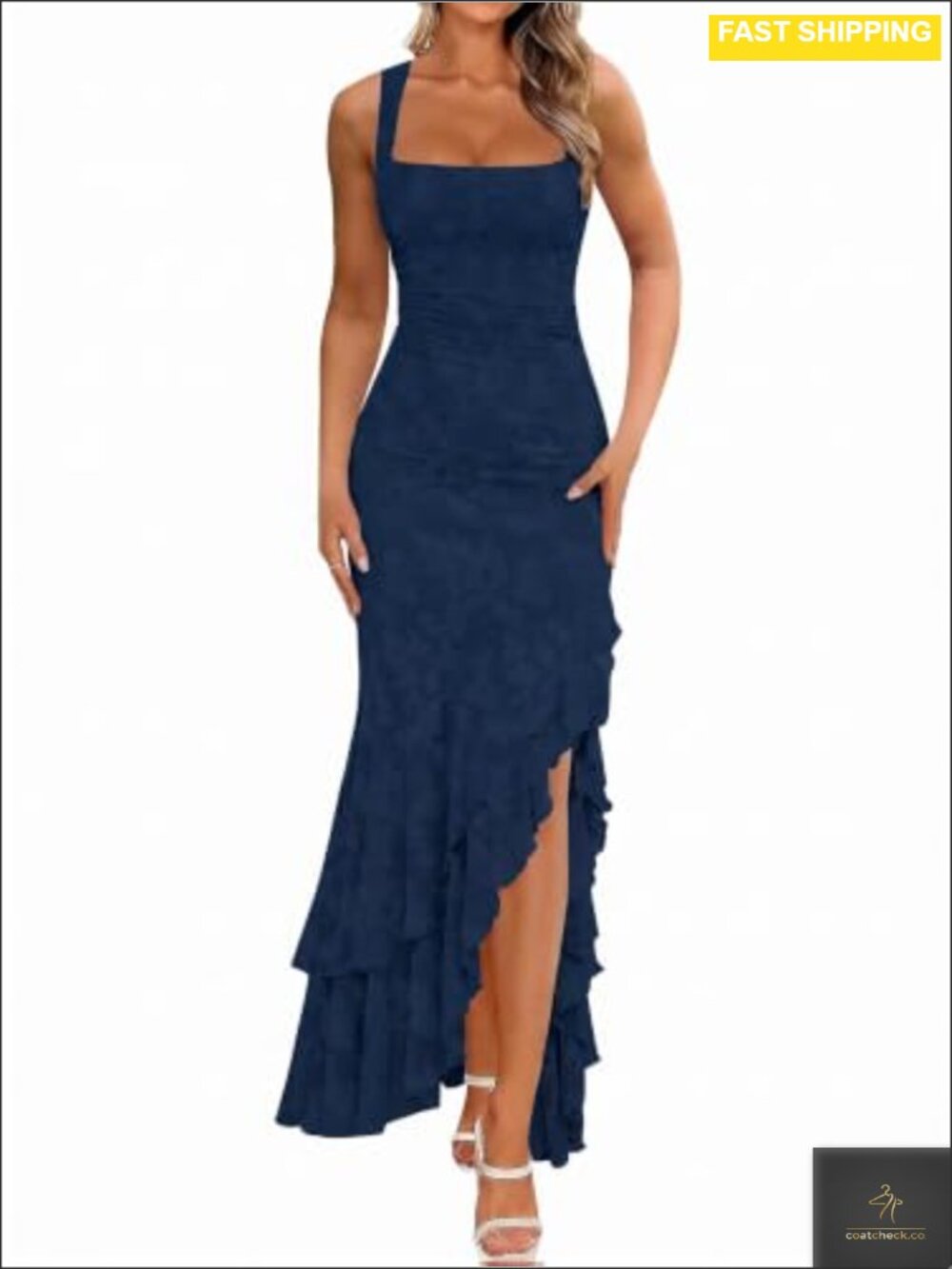 Elegant Ruched Floral Maxi Wedding Guest Dress Slit Mesh Sleeveless